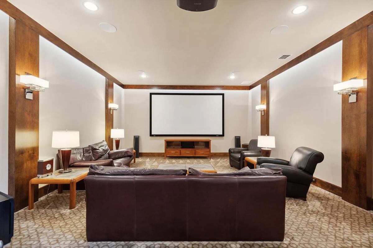 Home theater with custom lighting.