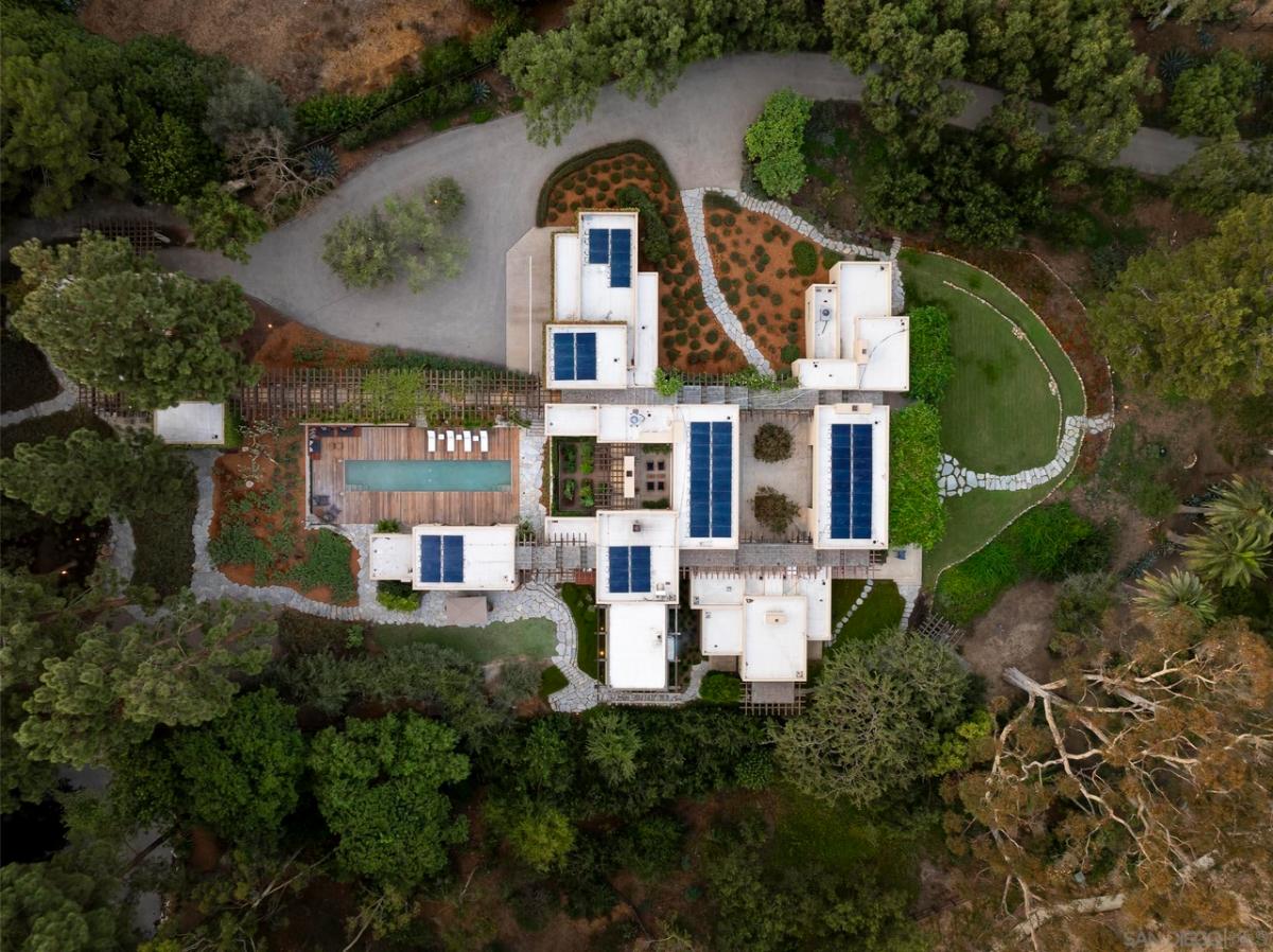 Aerial top view of the mansion.
