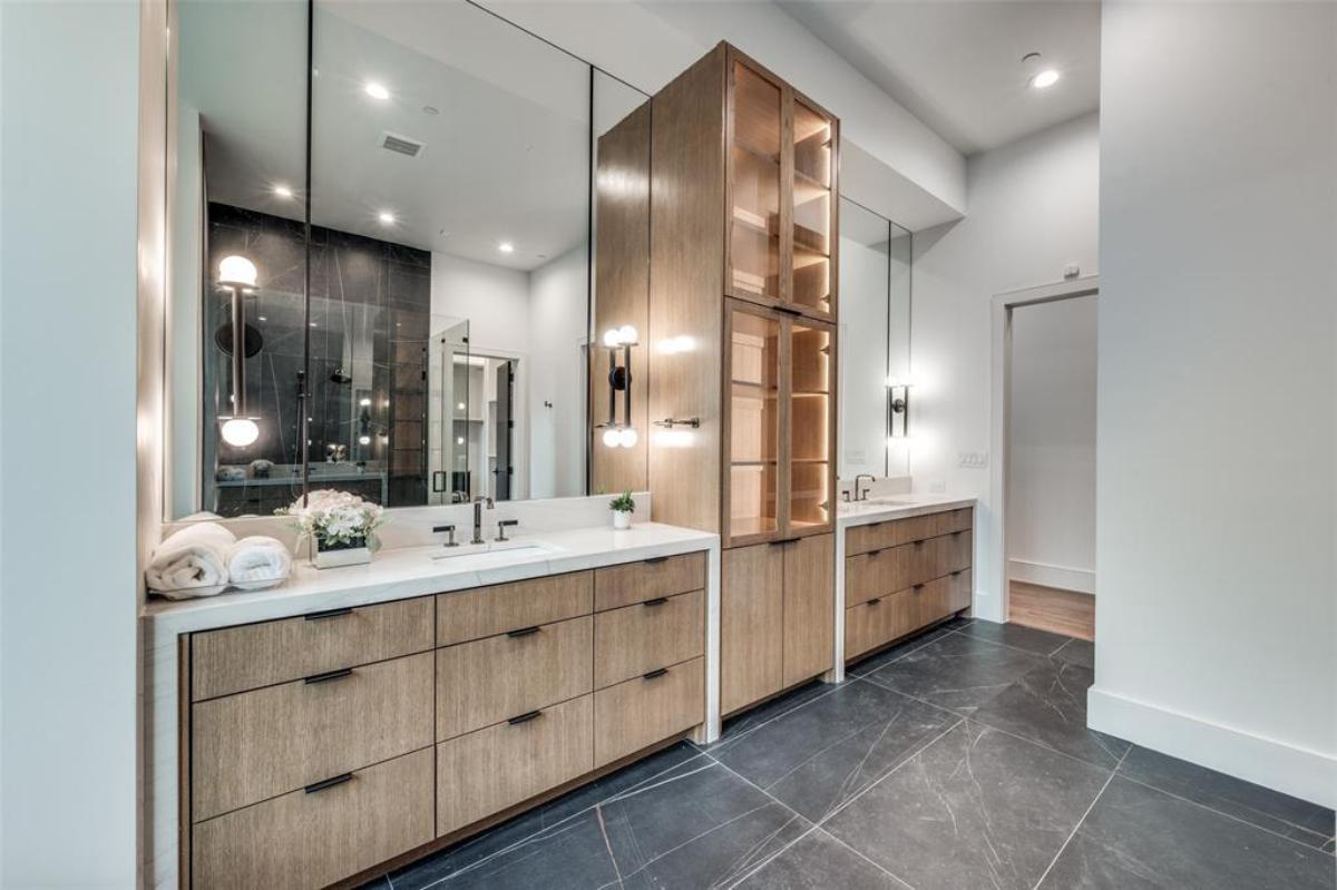 Bathroom with a custom-made vanity.