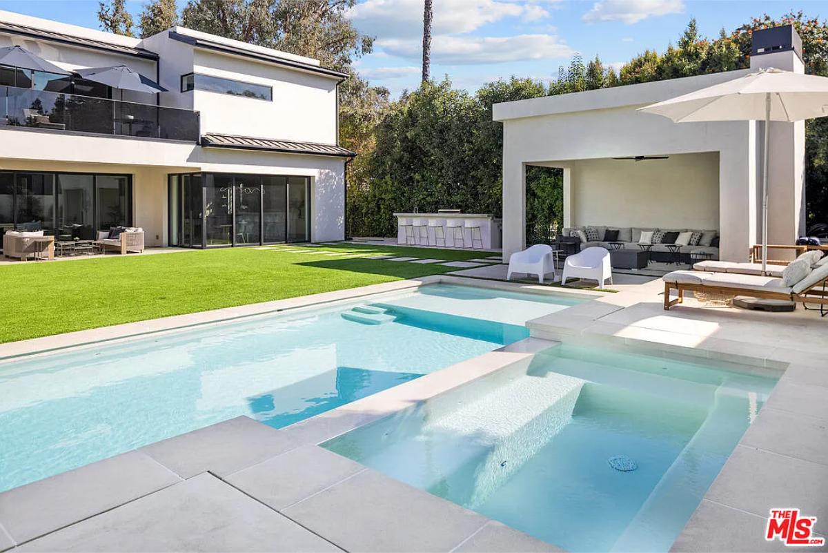 Pool with a cabana.