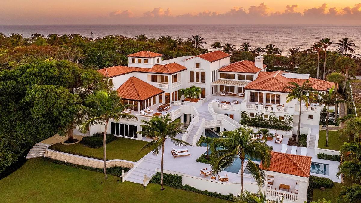 Aerial rear view of the mansion.