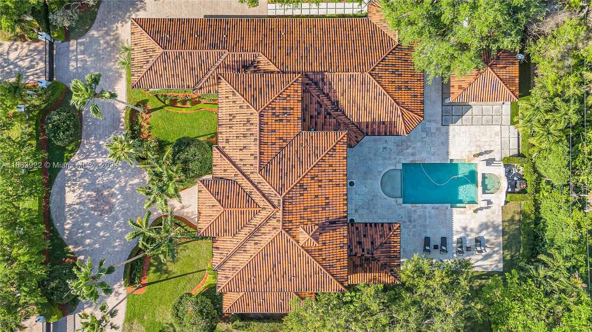 Aerial top view of the mansion.