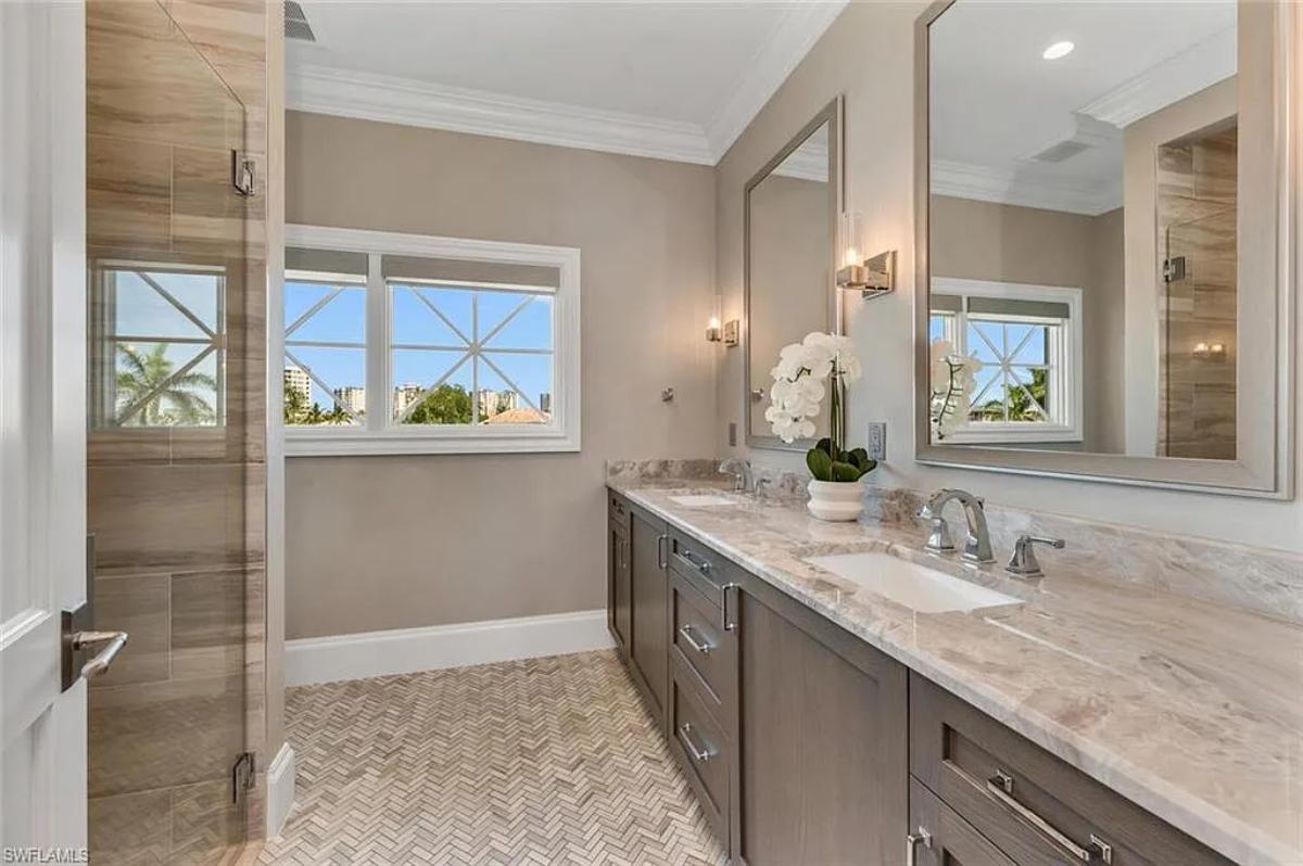 Bathroom with a walk-in shower.