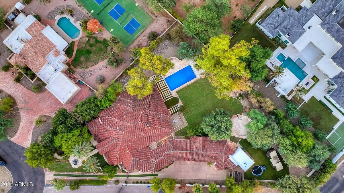 Aerial top view of the mansion.