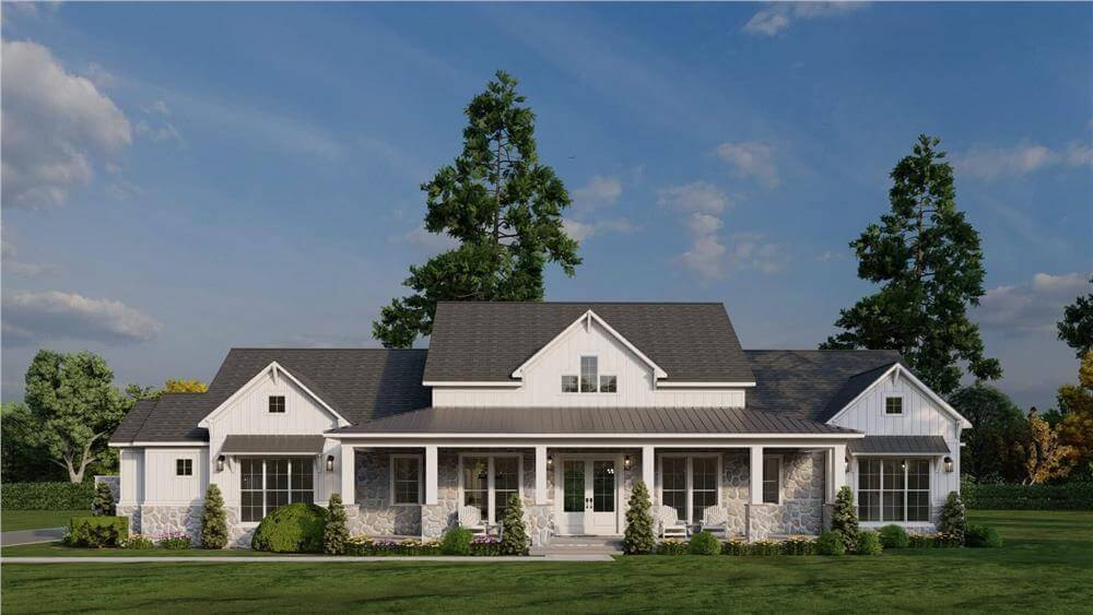 Modern 3-Bedroom Farmhouse with Large Front Porch and Open-Concept Living (Floor Plan)