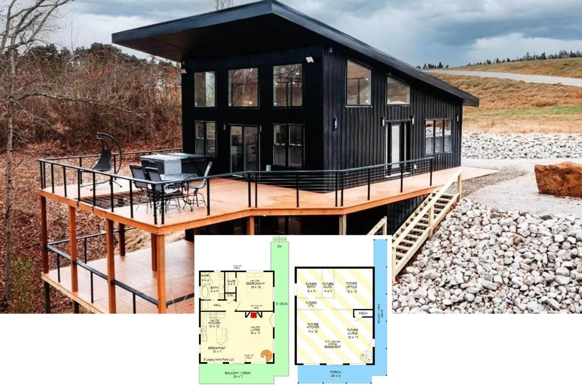 Compact 2-Bedroom Modern Mountain Home with Wraparound Deck and Walkout Basement (Floor Plan)
