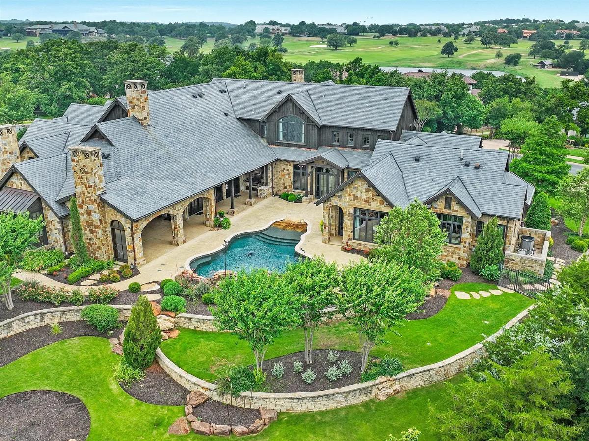 Aerial rear view of the mansion.