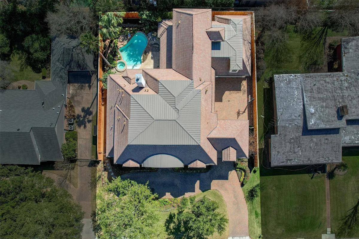 Aerial top view of the mansion.