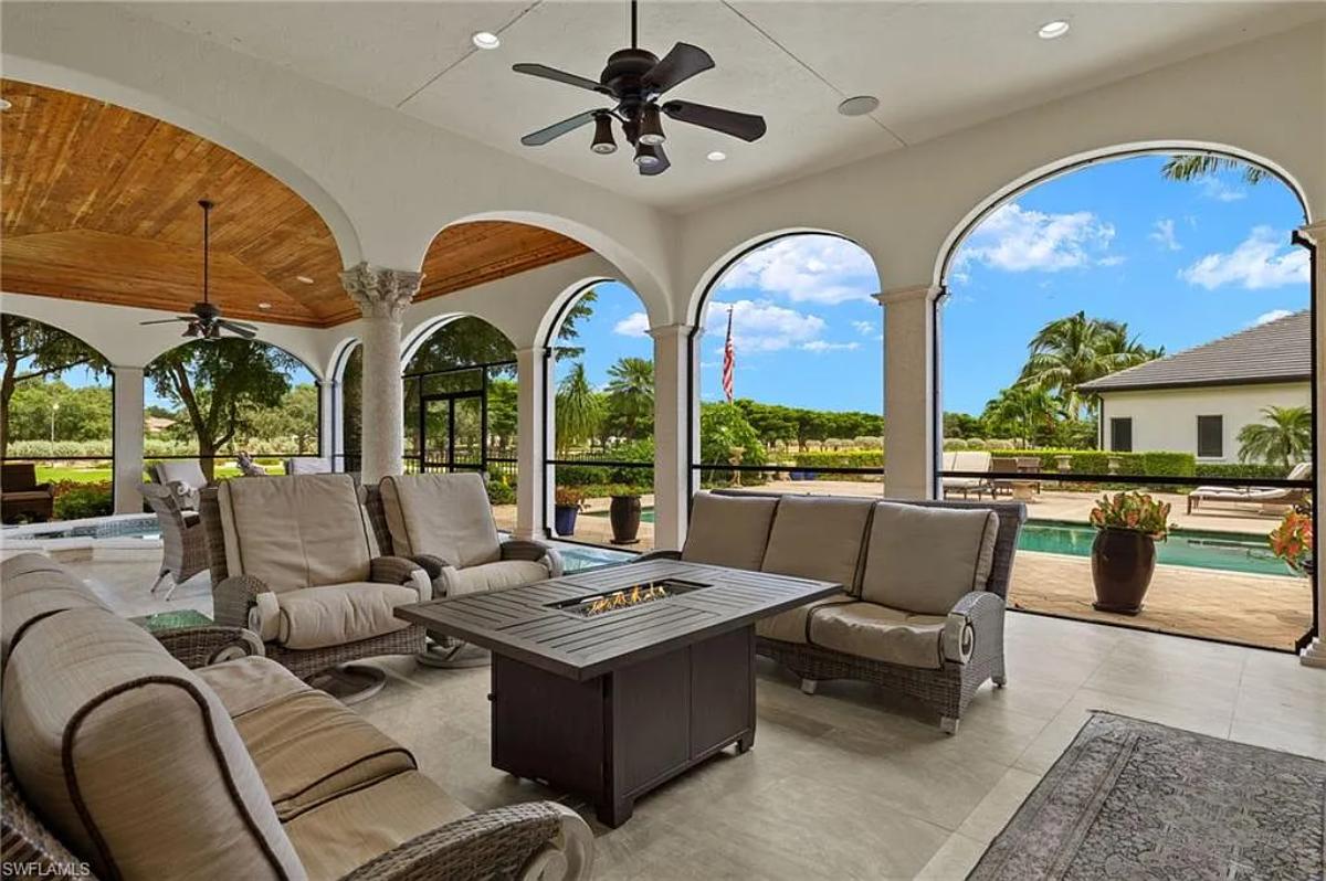 Outdoor living space with a fire pit.