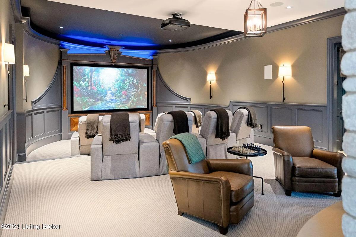 Home theater with custom lighting.