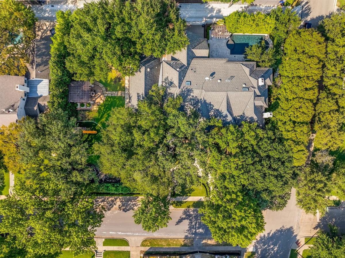 Aerial top view of the mansion.