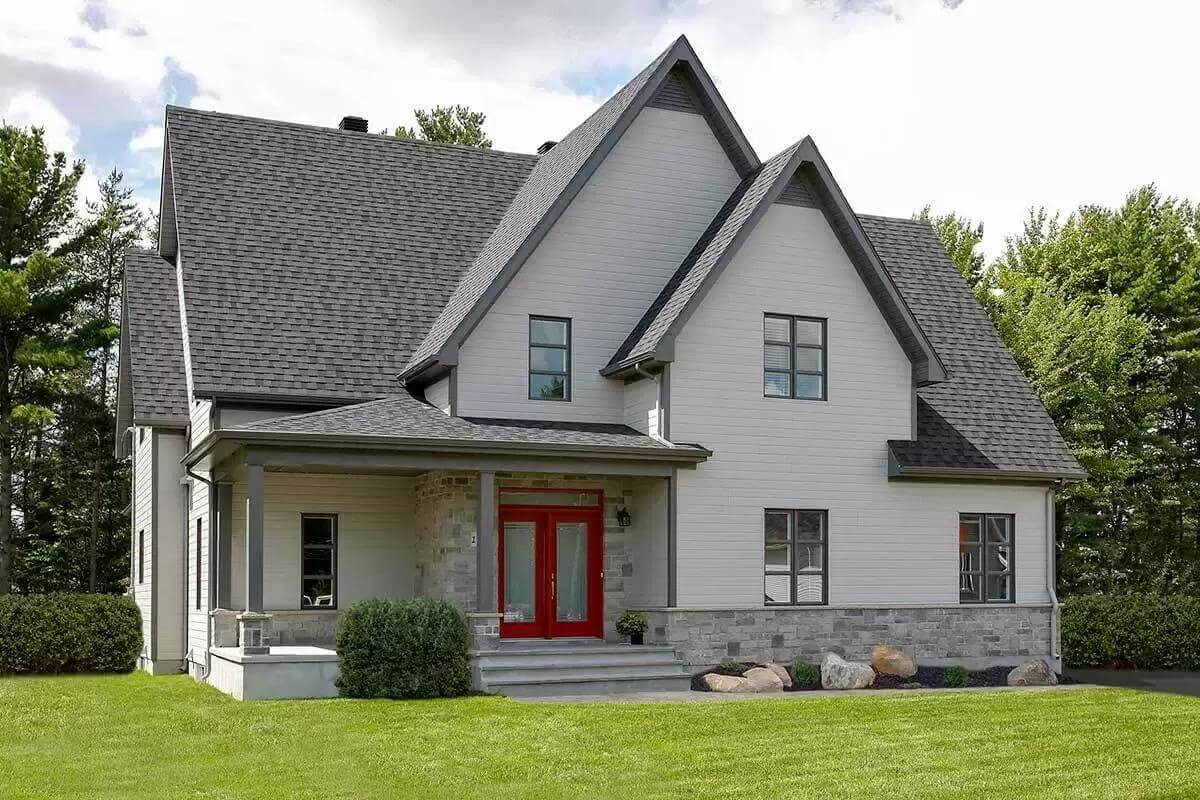 Country-Style 3-Bedroom Farmhouse with Bonus Room and 2-Car Side-Loading Garage (Floor Plan)