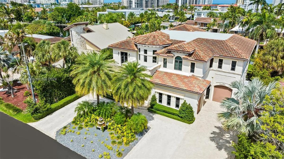 Aerial front view of the mansion.