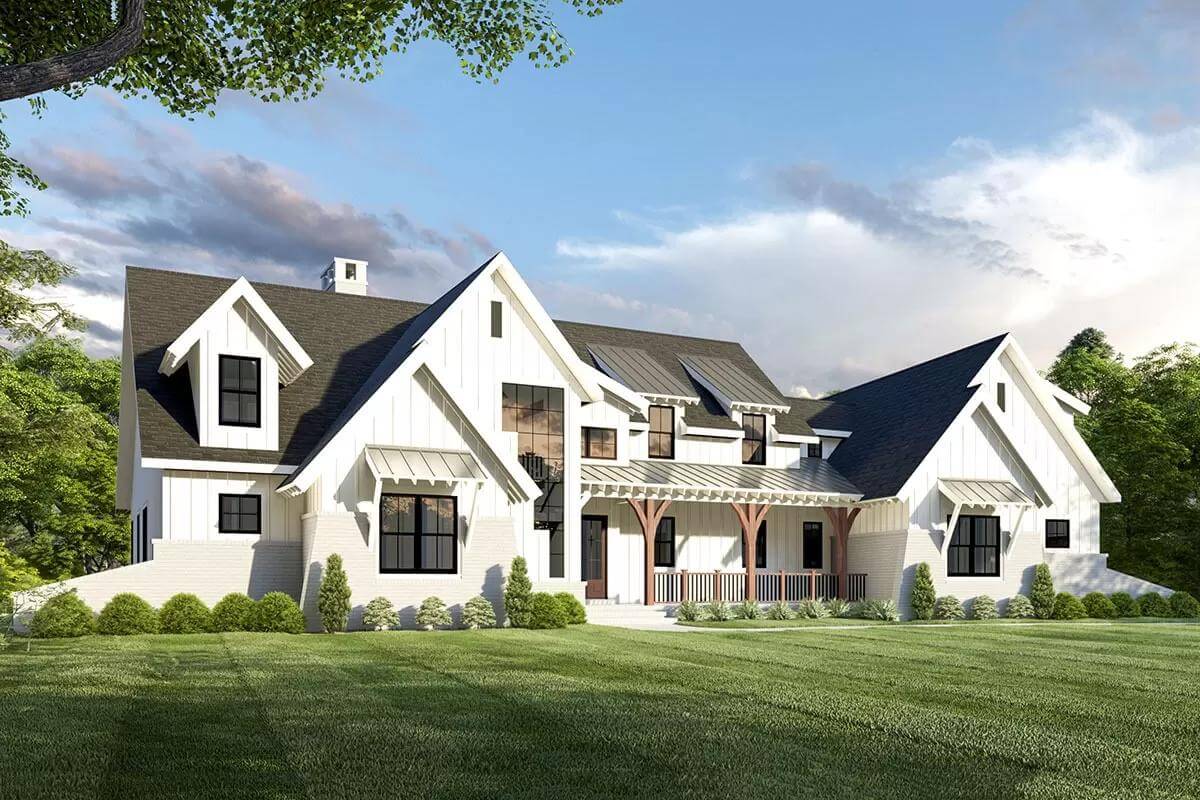 5-Bedroom Modern Farmhouse for a Corner Lot with Unique Angled Garage (Floor Plan)