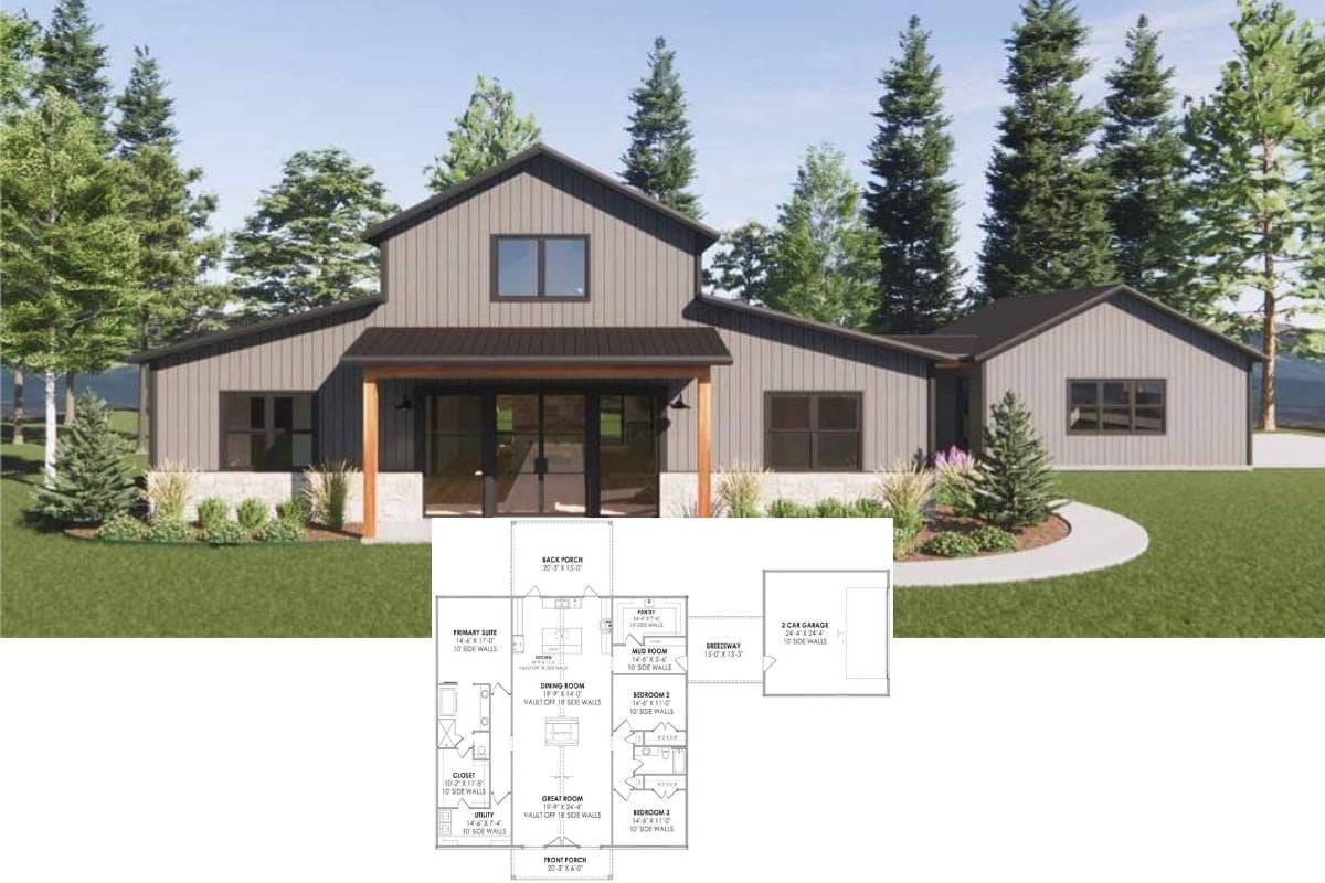 3-Bedroom Barndominium with Double Garage and Open-Concept Living Floor (Plan)