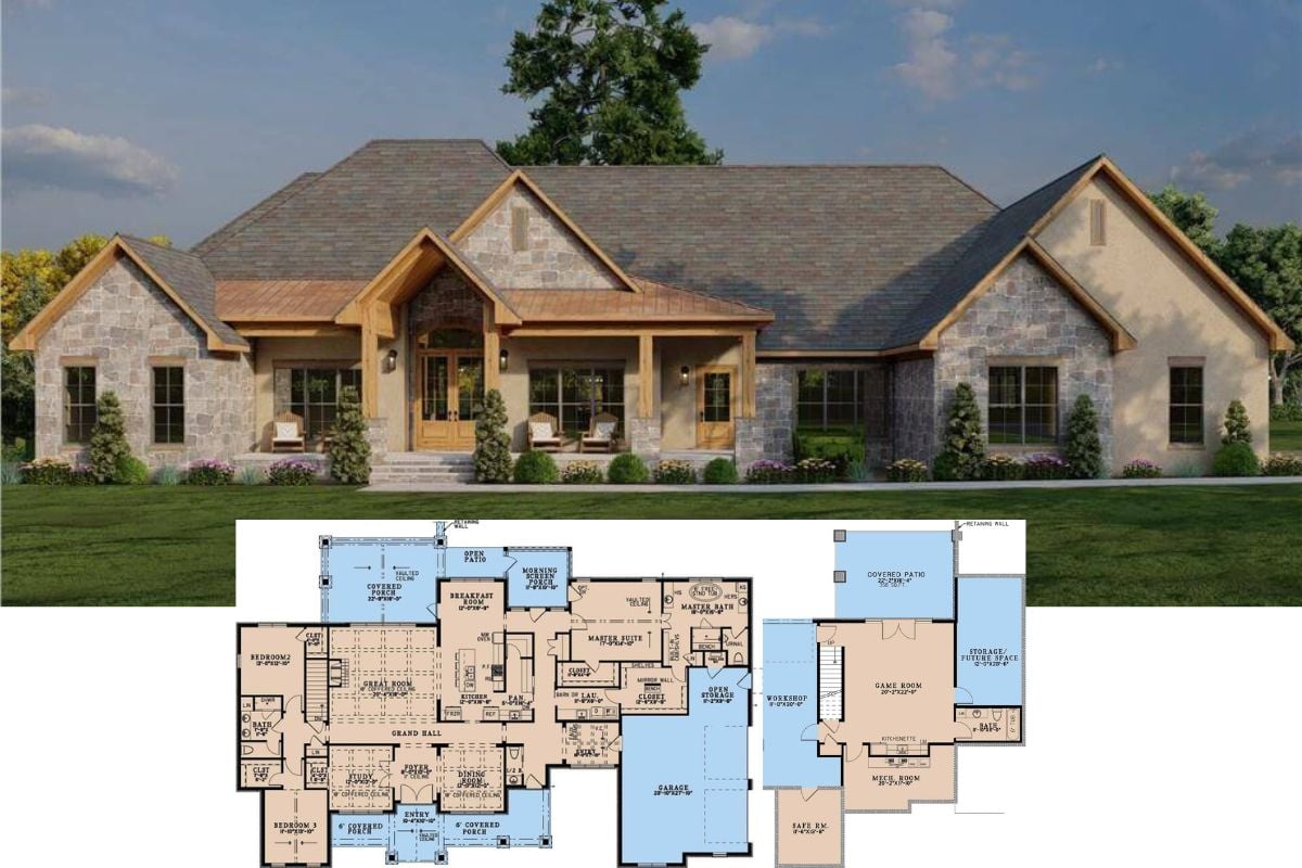Rustic-Style 3-Bedroom Home with Open-Concept Living and Walkout Basement (Floor Plan)
