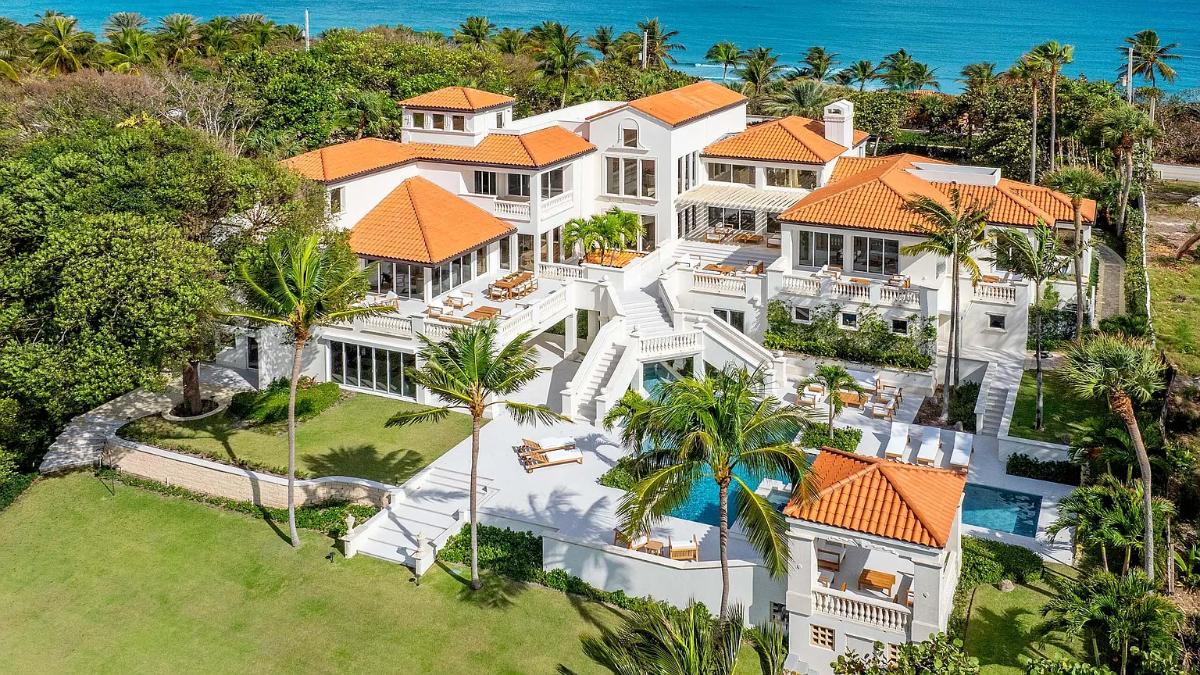 Aerial rear view of the mansion.