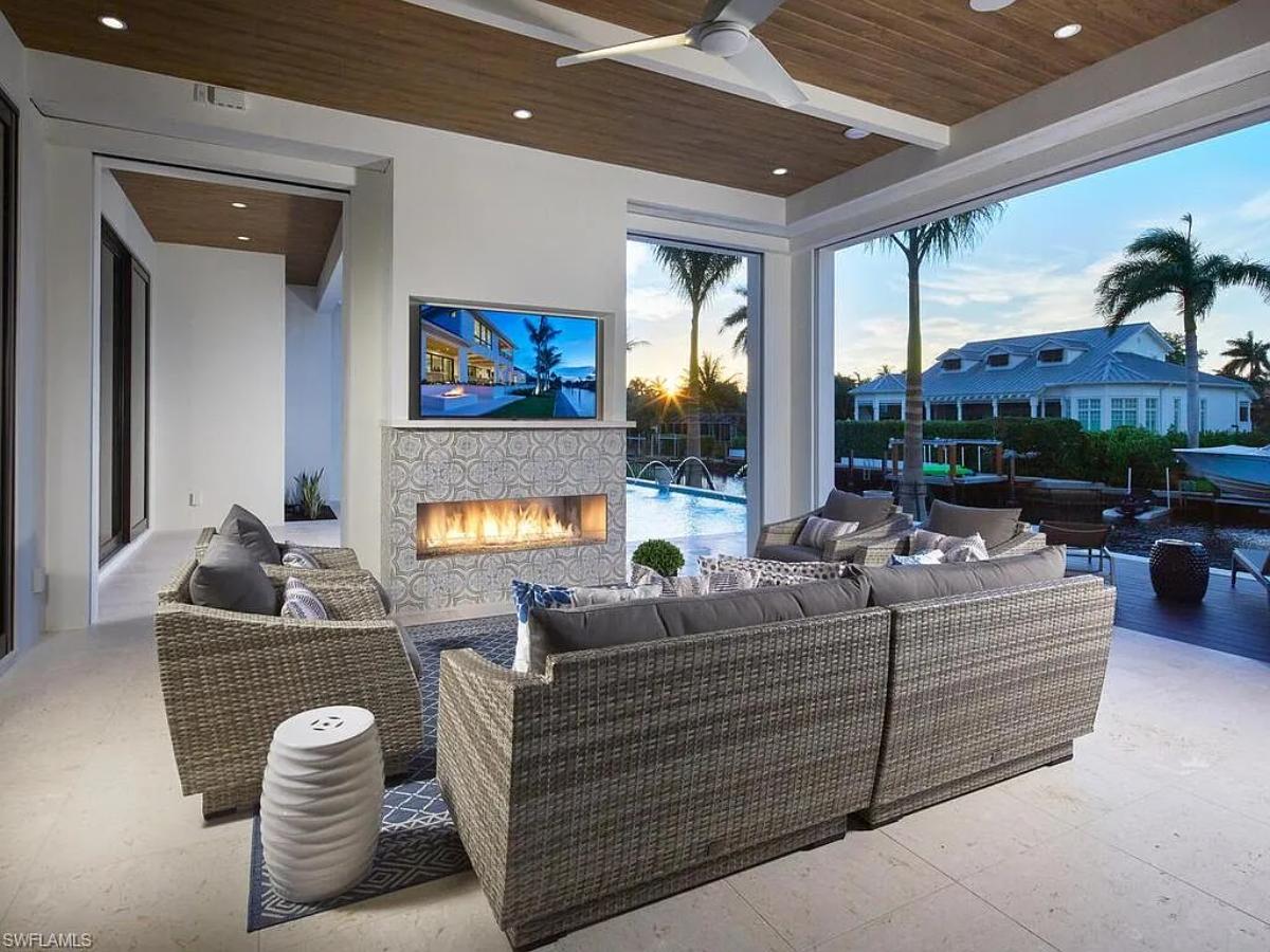Living space with a fireplace.