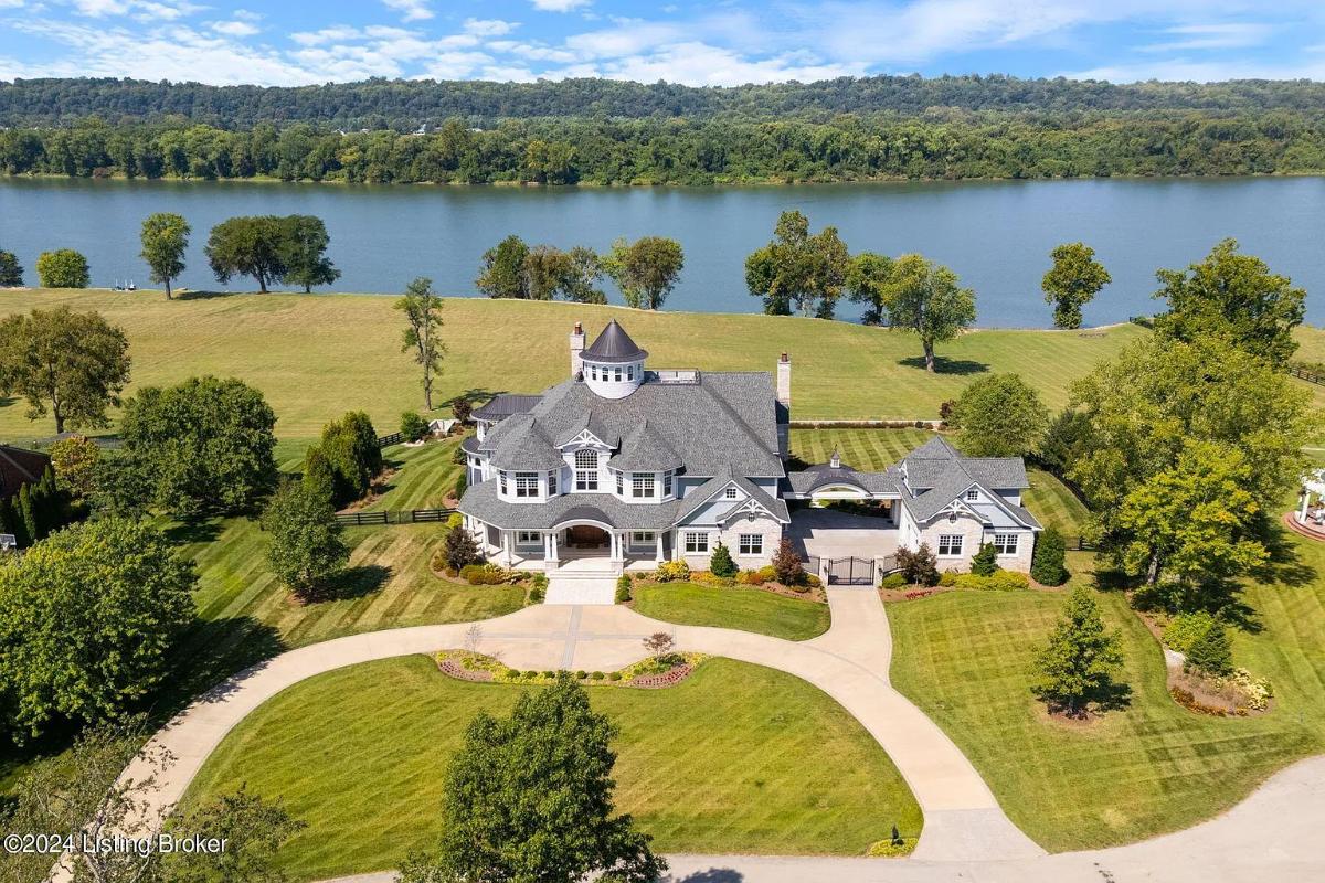 Aerial front view of the mansion.
