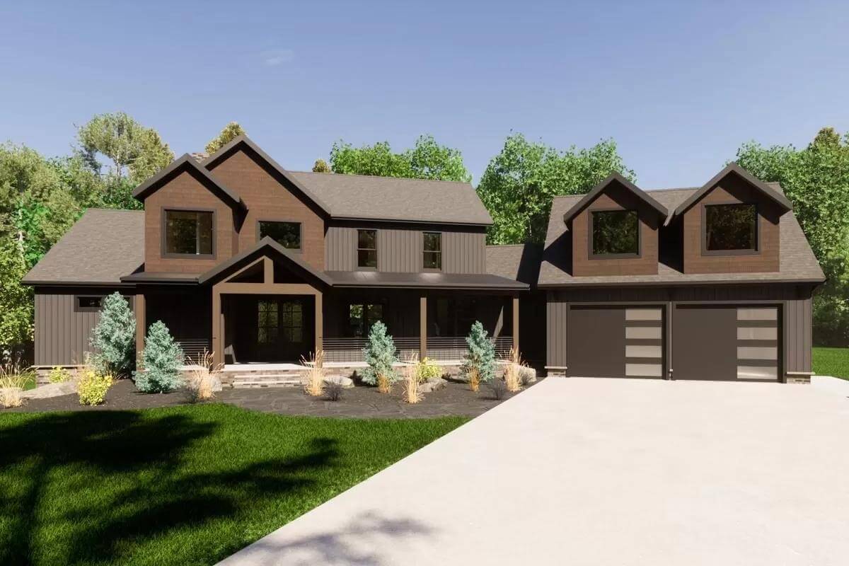 4-Bedroom Country Craftsman with Balcony and Bonus Room Above the Angled Garage (Floor Plan)