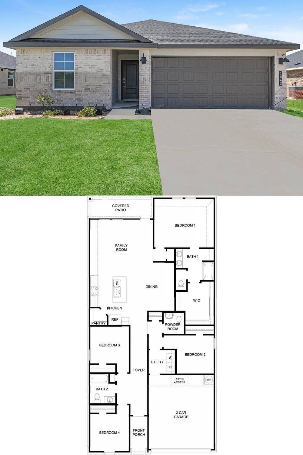 4-Bedroom Single Family Home with Front Porch and Covered Patio