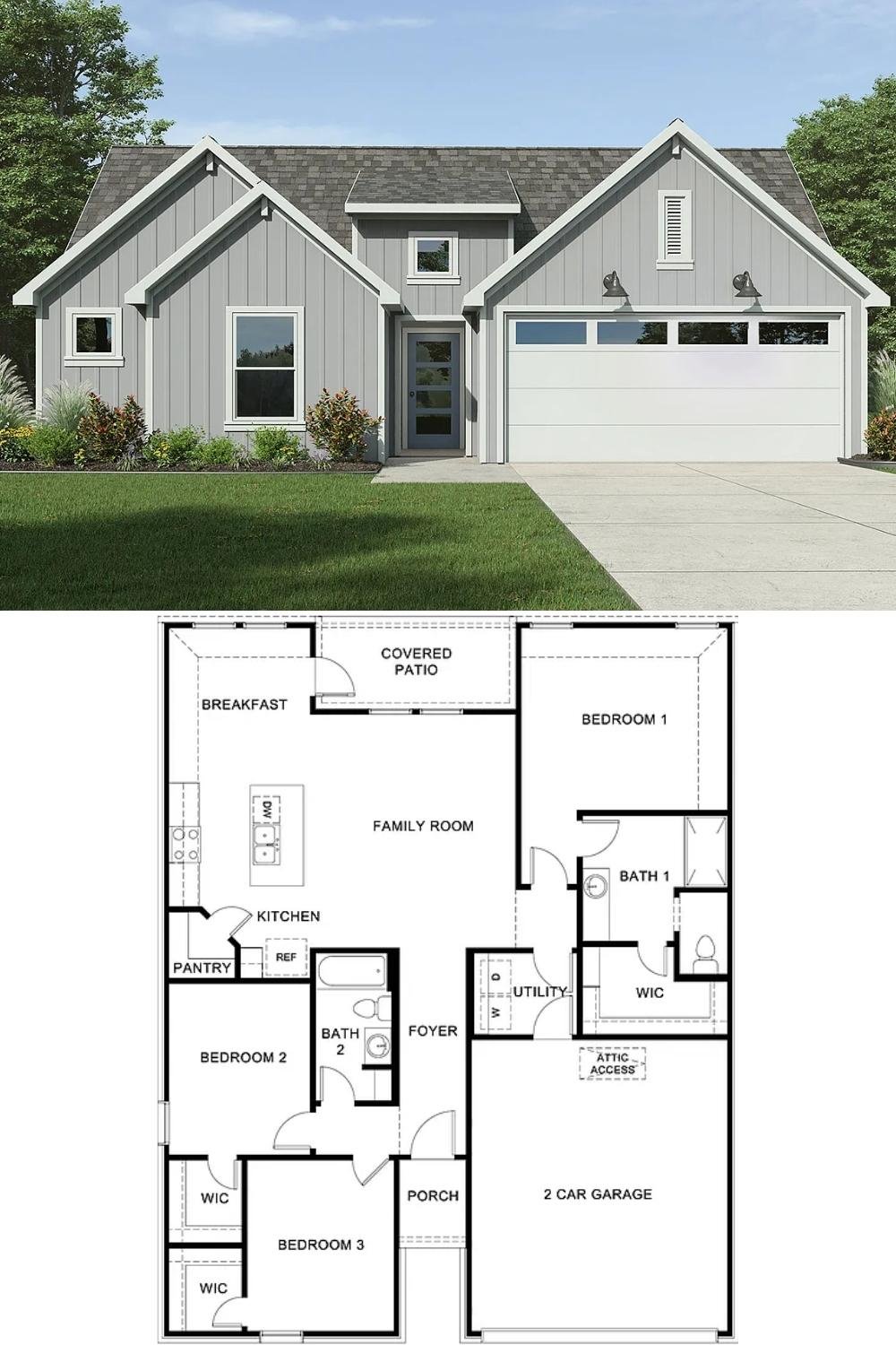 3-Bedroom Single Family Home with 2-Car Garage and Covered Patio 