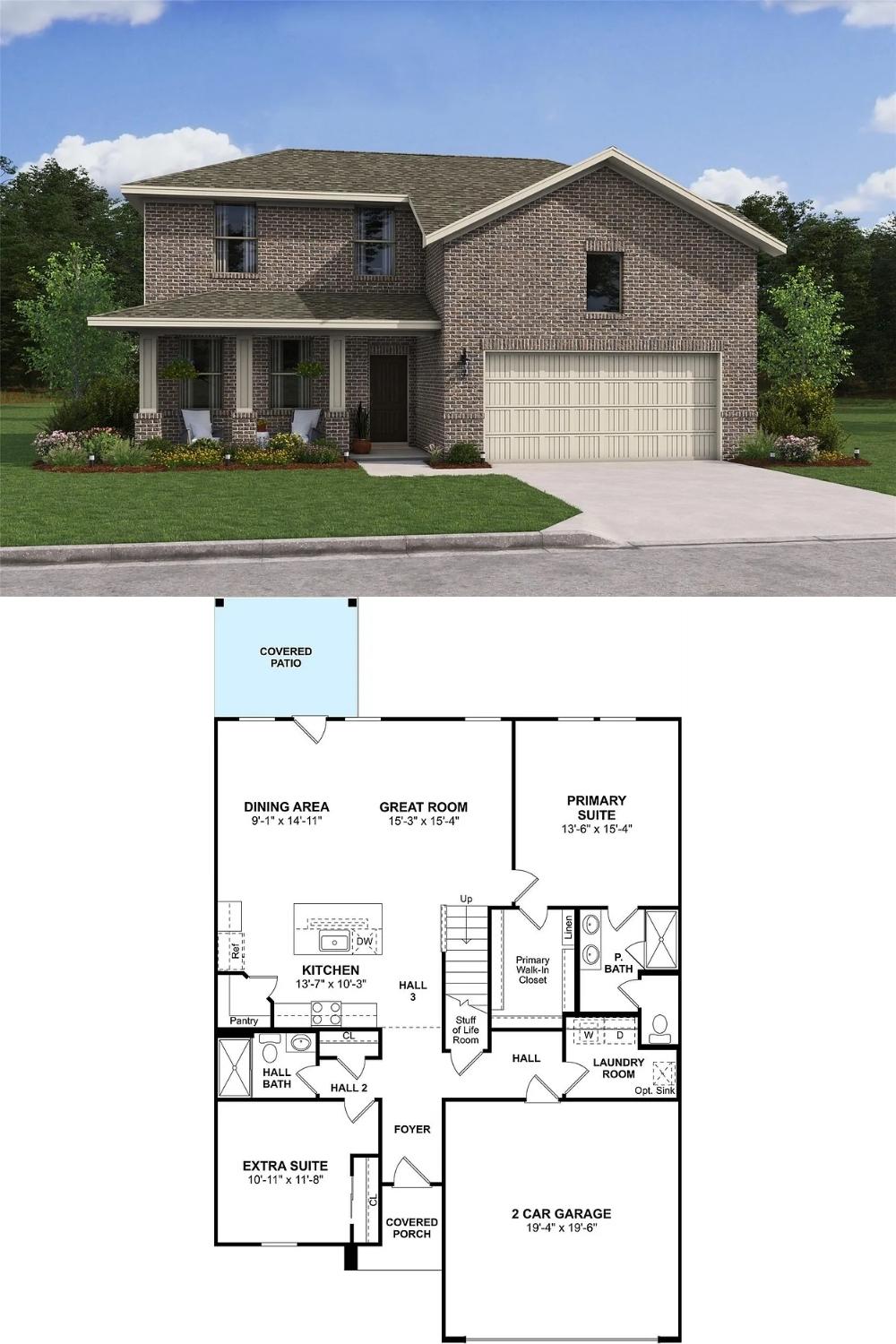 4-Bedroom Traditional Style Single Family Home with Rear Covered Patio