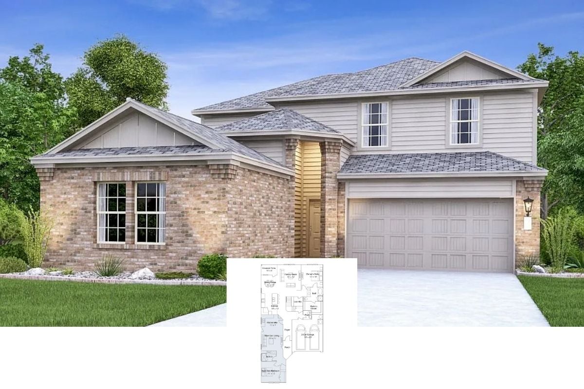 5-Bedroom Single Family Home with Covered Patio and Two-Car Garage (2,956 Sq. Ft. Floor Plan)