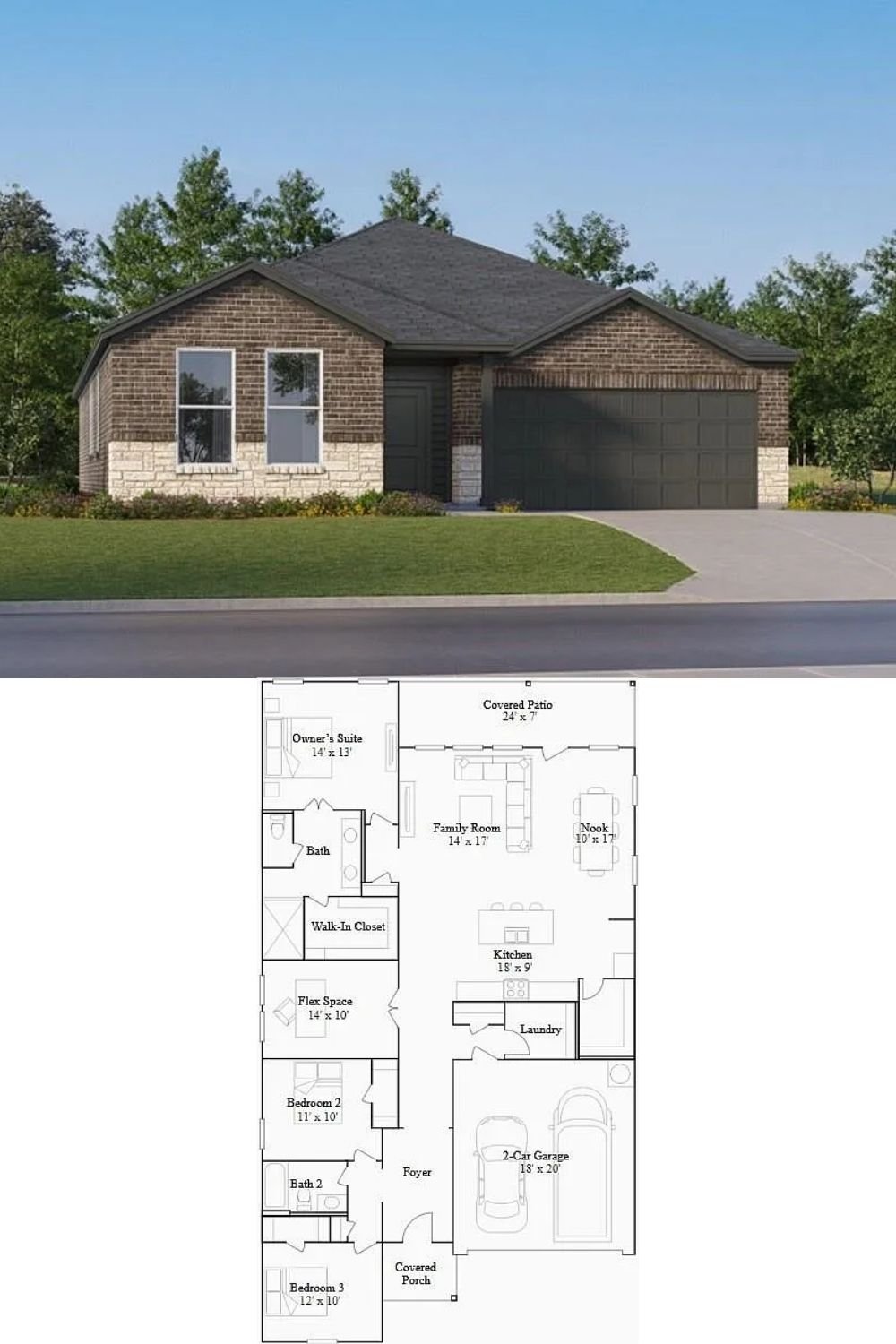 Traditional Style 3-Bedroom Single Family Home with Covered Patio and Two-Car Garage