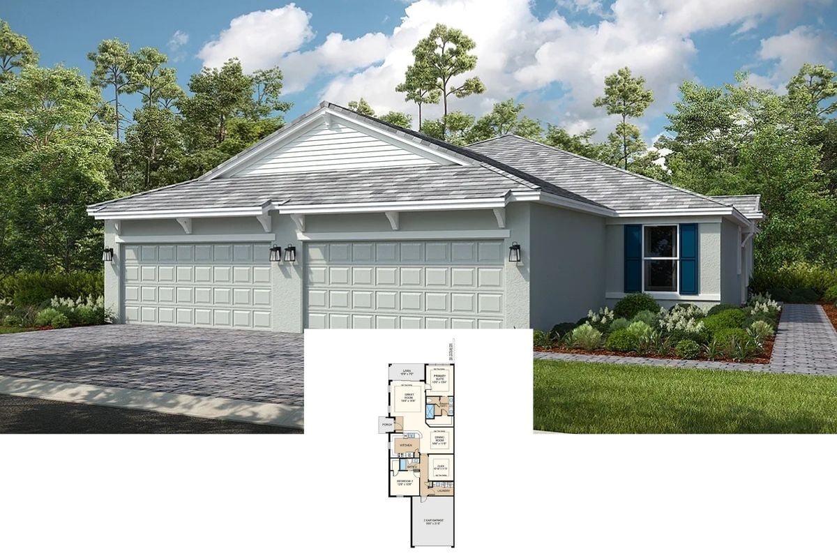 2-Bedroom Single Family Home with Lanai and Two-Car Garage (1,533 Sq. Ft. Floor Plan)