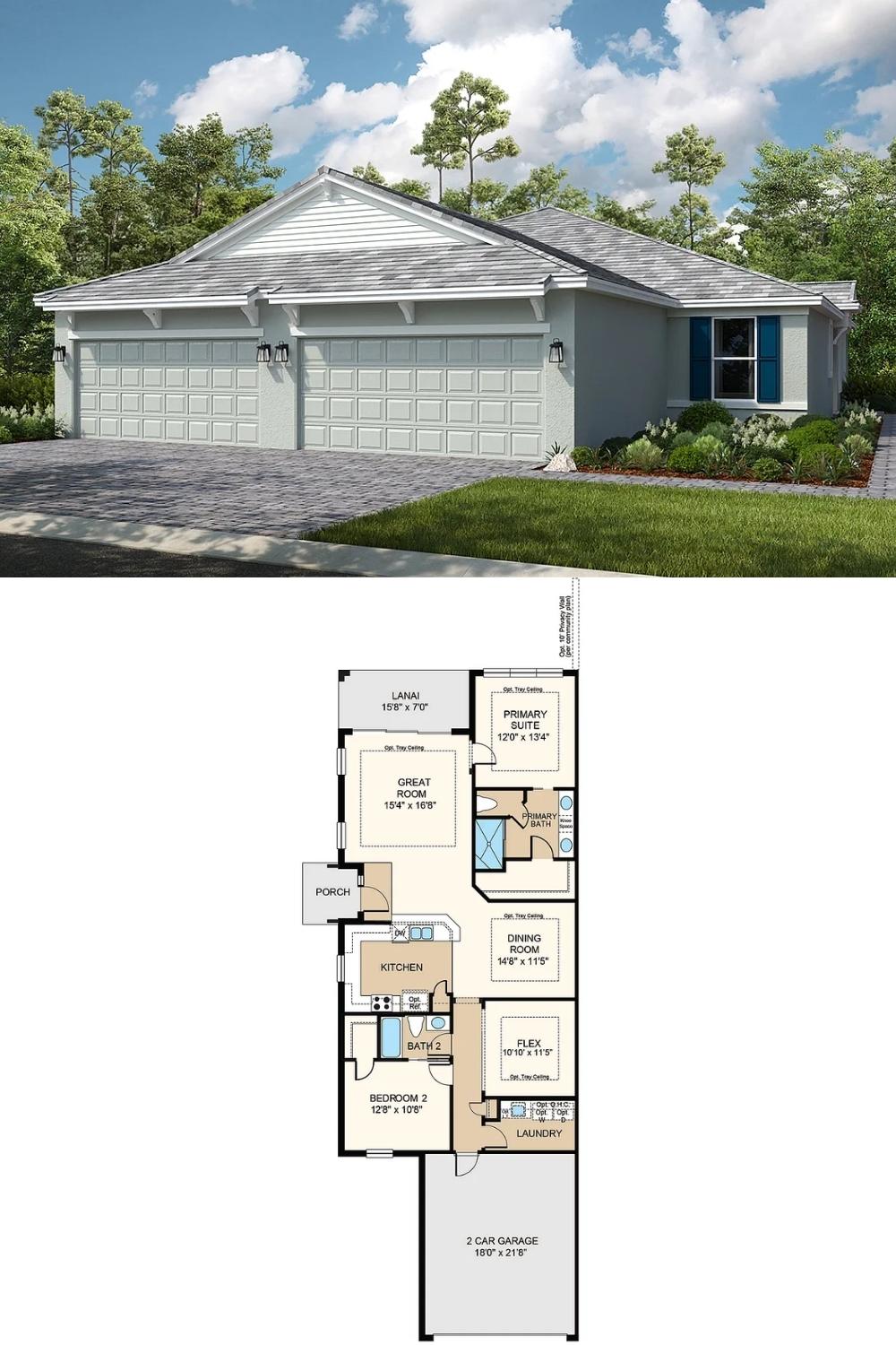 2-Bedroom Single Family Home with Lanai and Two-Car Garage