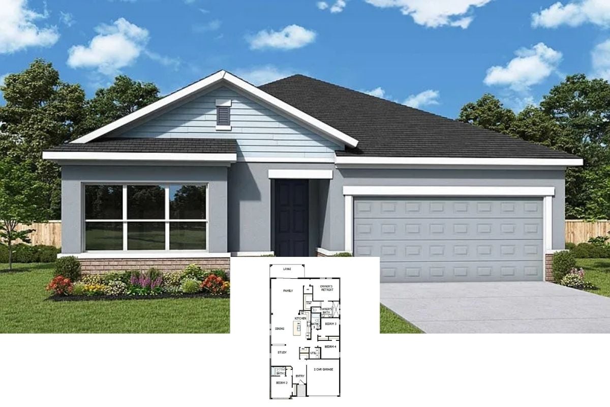 4-Bedroom Single Family Home with Lanai and Two-Car Garage (1,532 Sq. Ft. Floor Plan)
