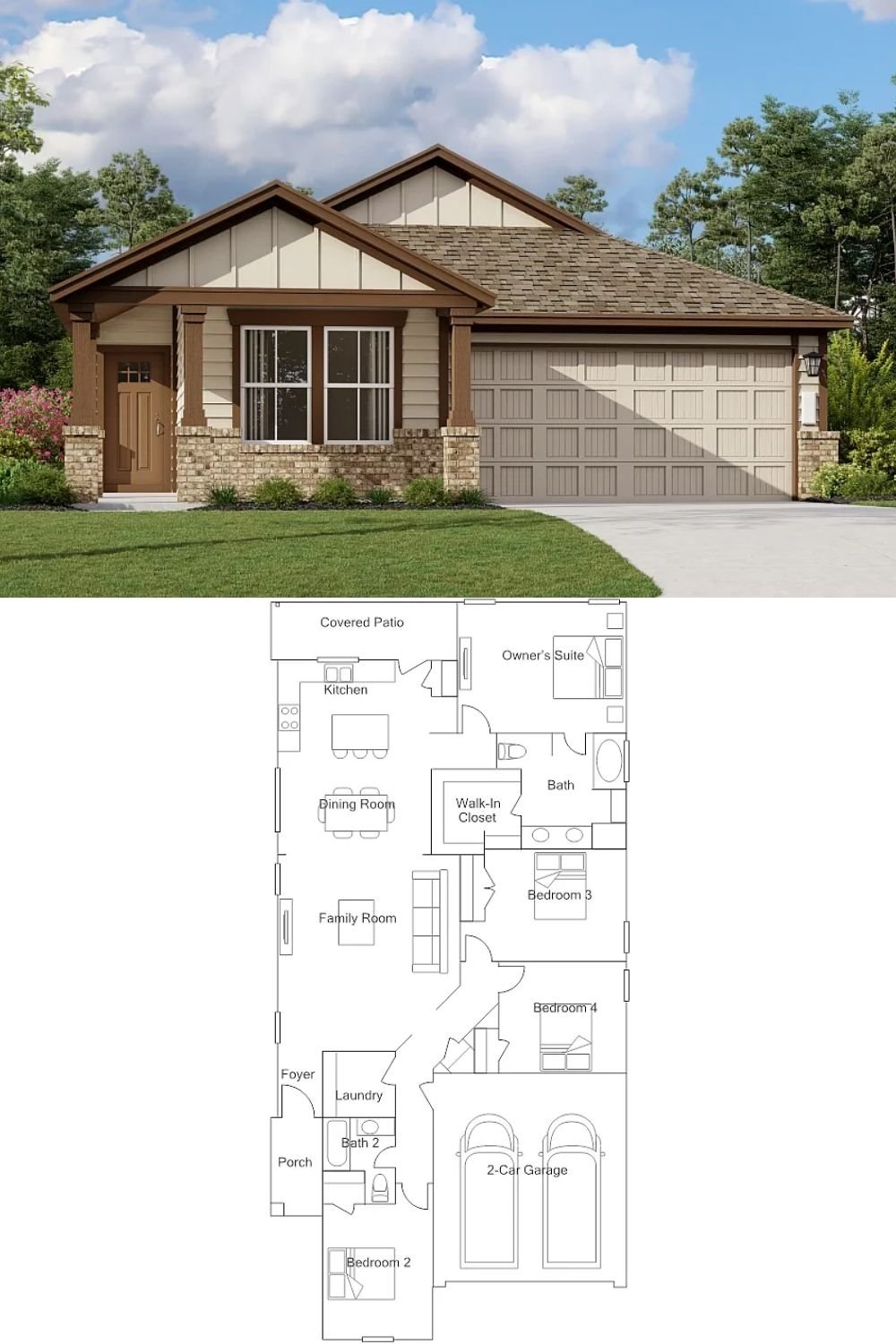 4-Bedroom Single Family Home with Covered Patio and Double Garage
