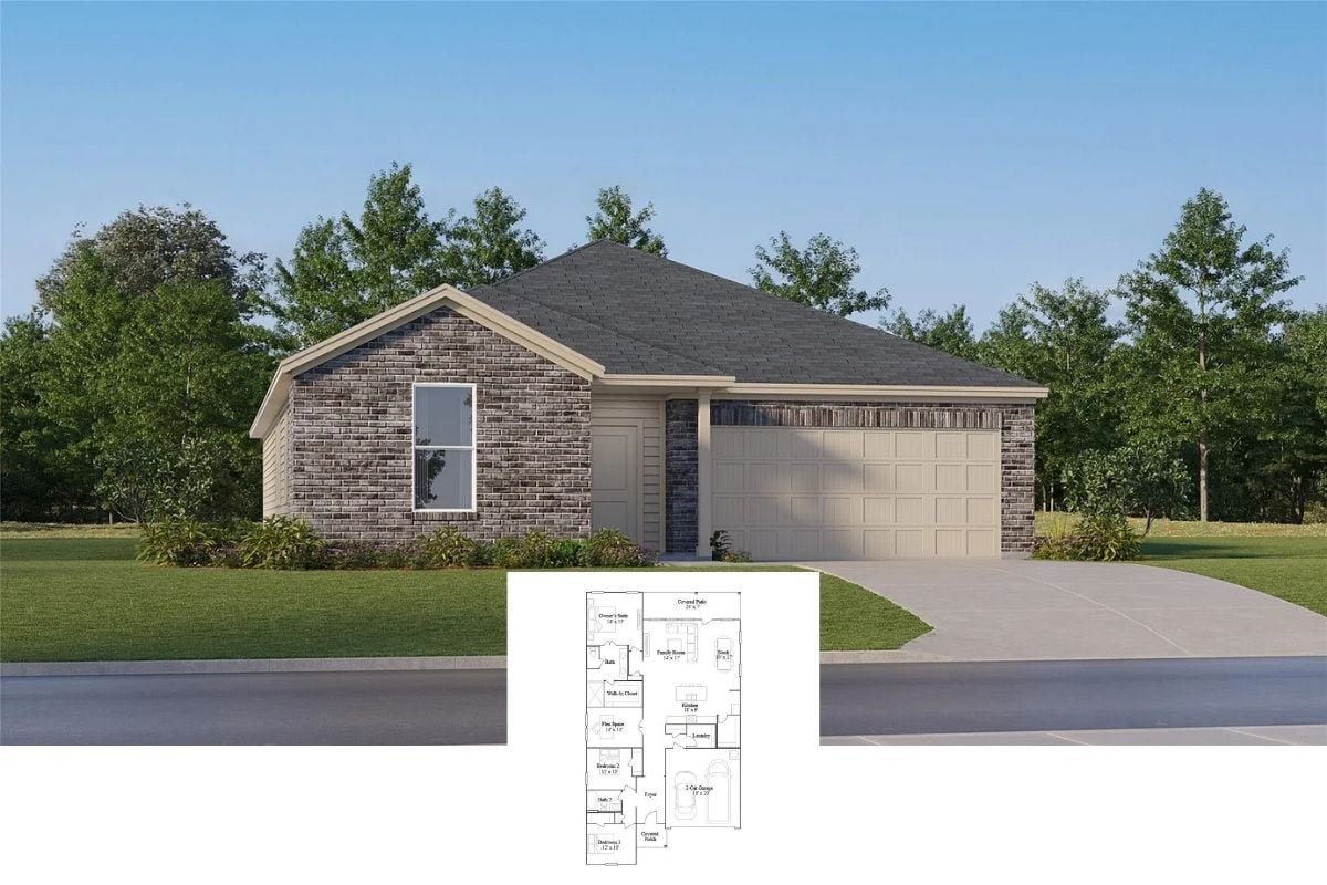 3-Bedroom Traditional-Style Single Family Home with Covered Porch and Patio (1,949 Sq. Ft. Floor Plan)