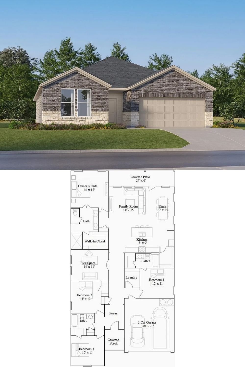 4-Bedroom Traditional-Style Single Family Home with Covered Patio and Double Garage