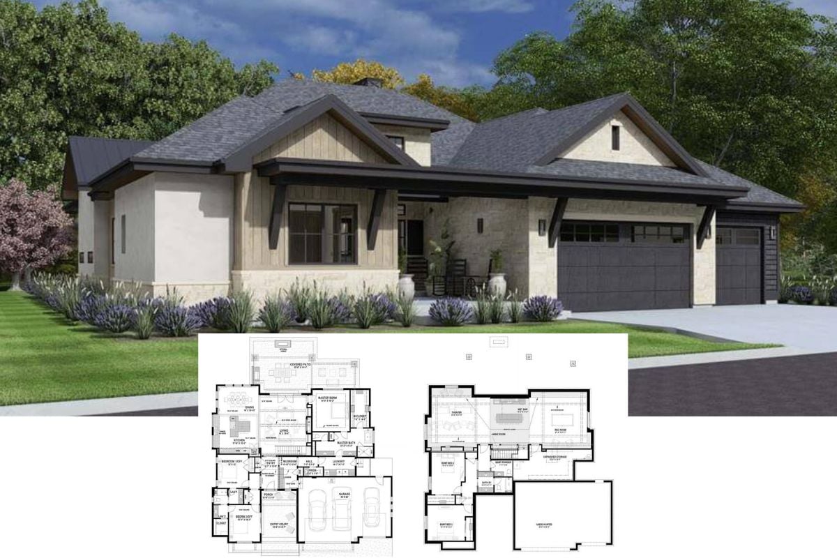 5-Bedroom Country Home with Welcoming Entry Court and Basement Expansion (Floor Plan)