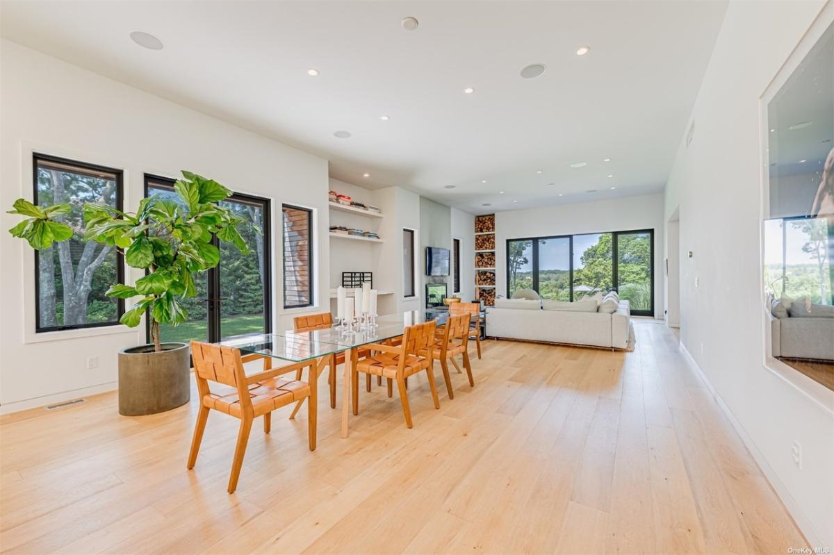 Dining room with a large glass table.