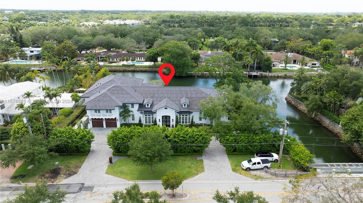 Aerial front view of the mansion.