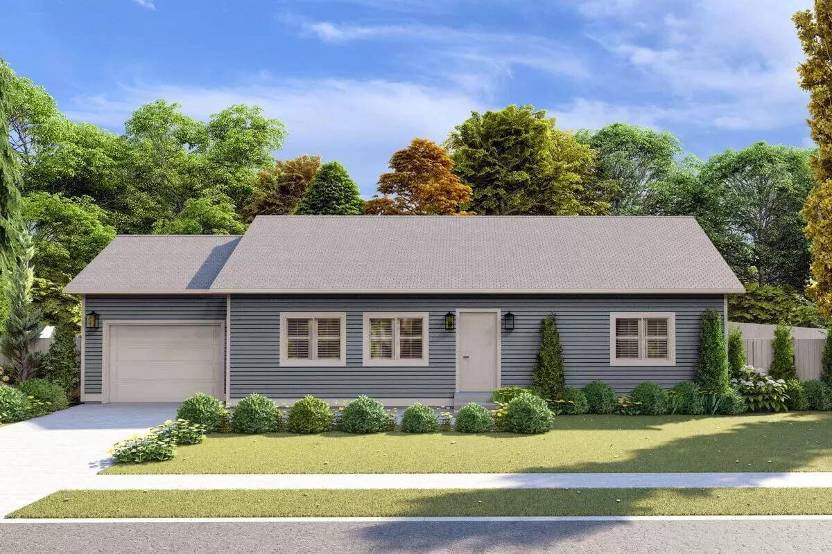 Traditional 2-Bedroom Ranch with Open-Concept Design (Floor Plan)