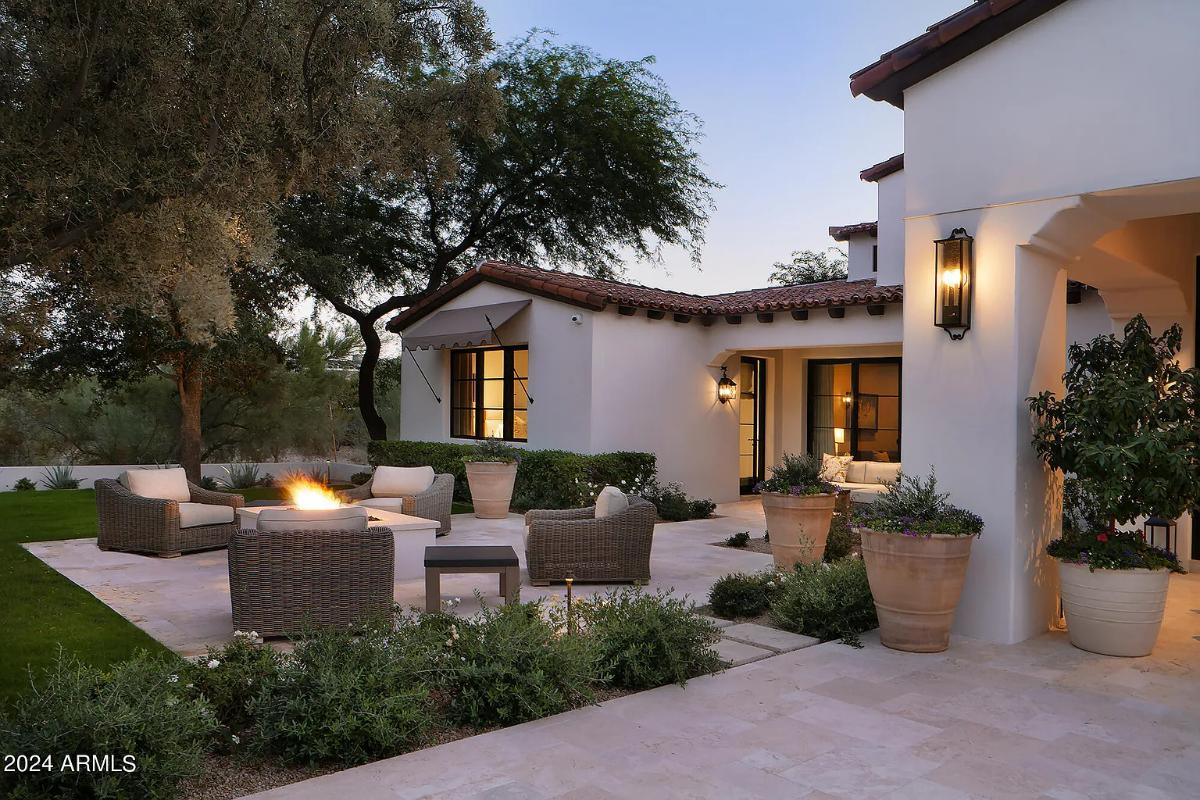 Patio with a firepit.