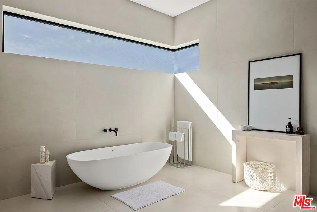Bathroom with a soaking tub.