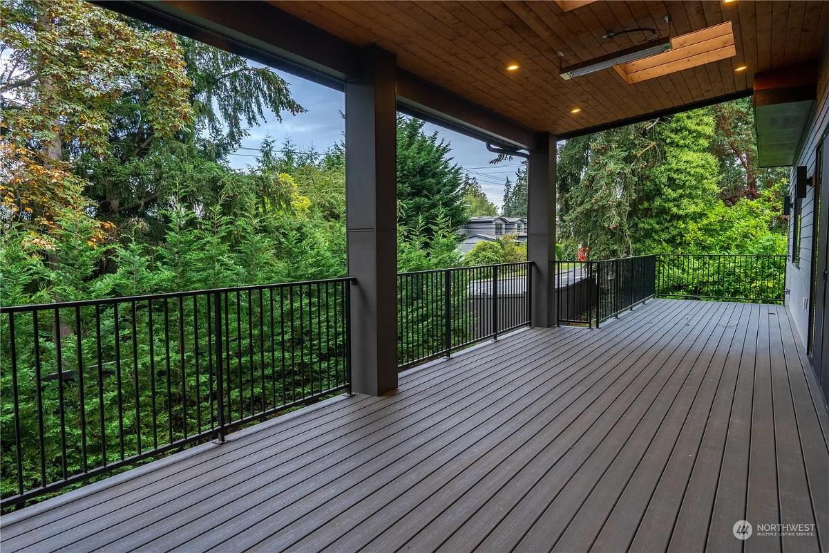 Terrace with metal railings.