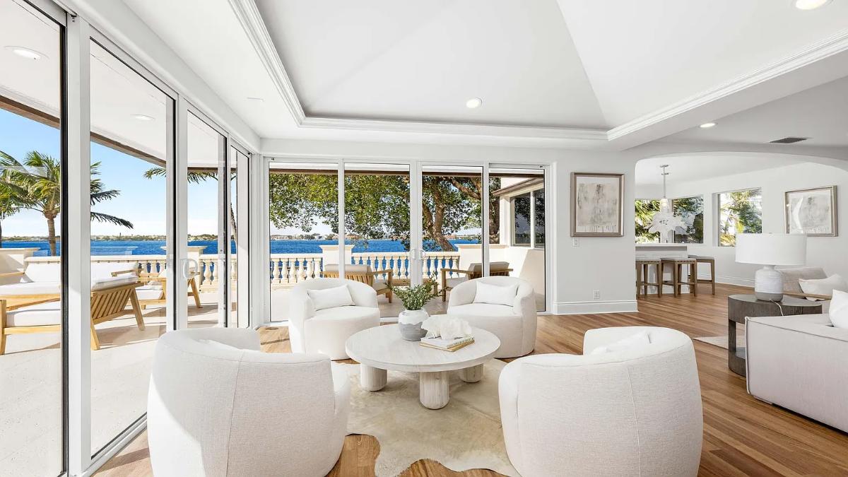 Sitting area with sliding glass doors.