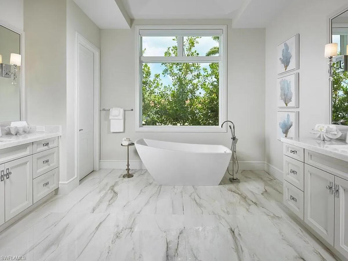 Bathroom with a soaking tub.