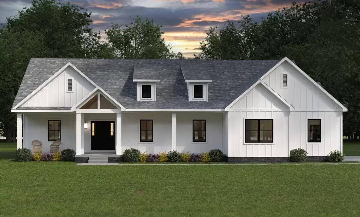 3-Bedroom Country-Style Home for a Corner Lot with Covered Front Porch (Floor Plan)