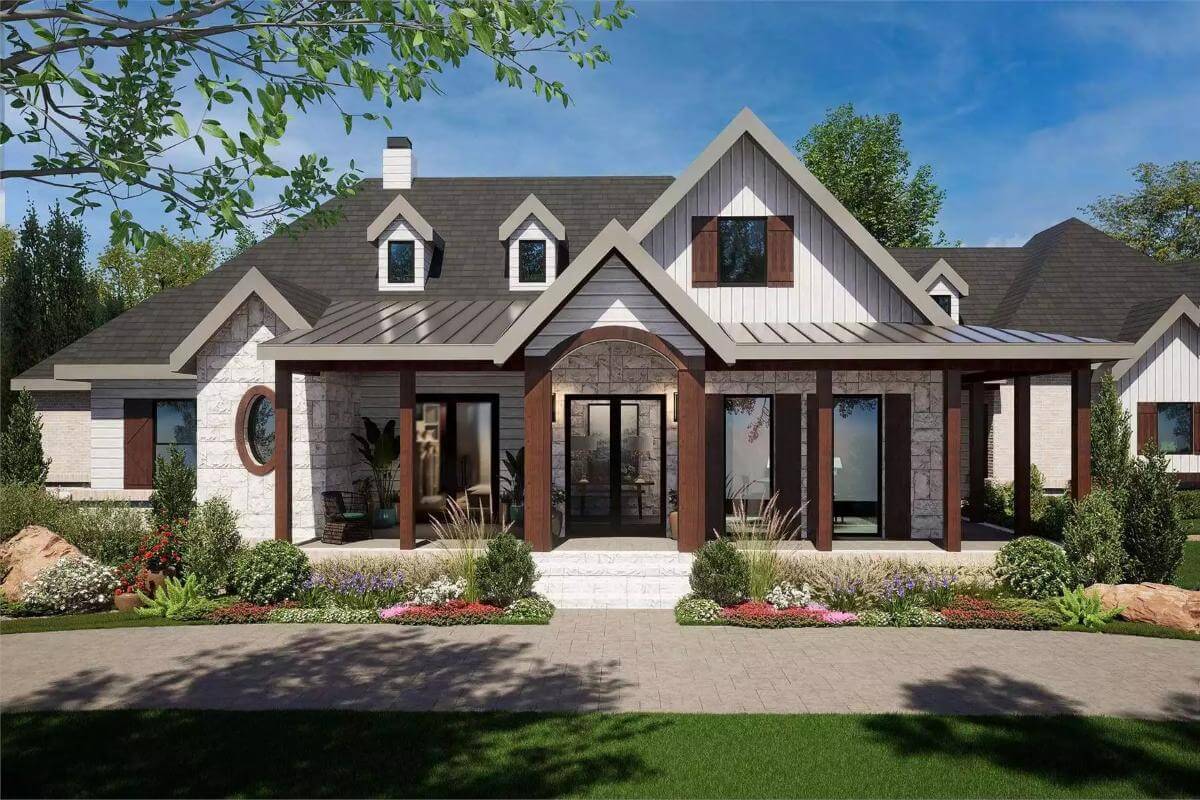 3-Bedroom Angelica Farmhouse with Open Living Space and Angled Garage (Floor Plan)