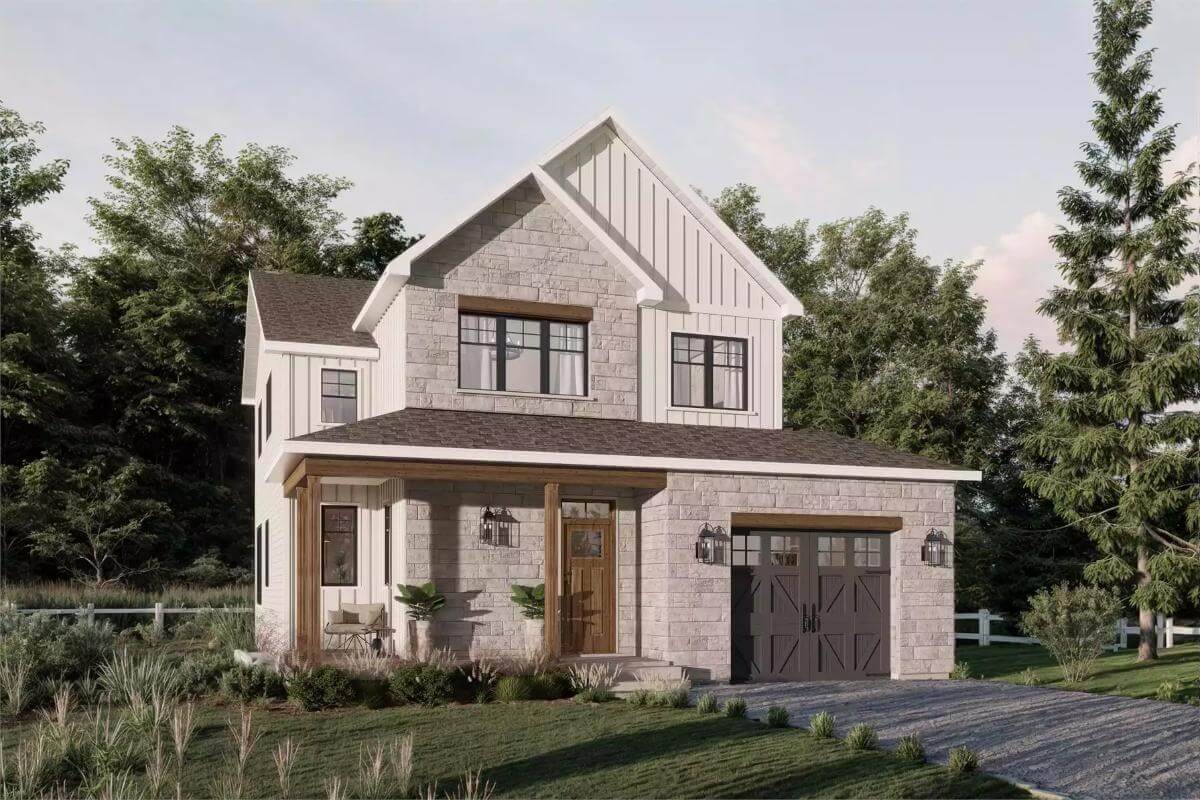 Farmhouse Style 3-Bedroom Marta Home with Open Living Space and Narrow Footprint (Floor Plan)