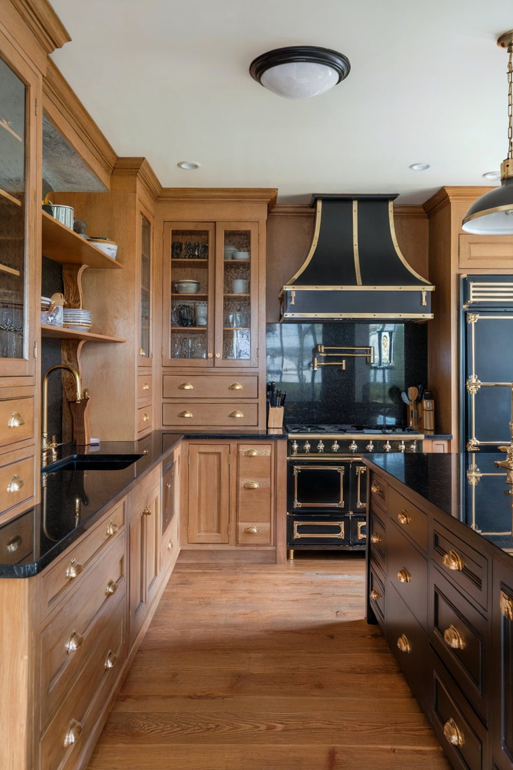 Black and Golden Oak Kitchen: Timeless Elegance for Modern Homes