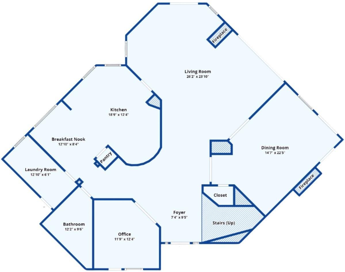 Explore the Flow of This Unique Floor Plan with Dual Fireplaces