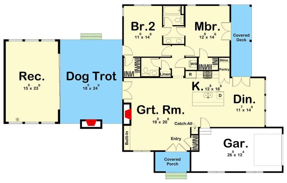 Explore This Unique Dogtrot Layout with Spacious Recreation Room